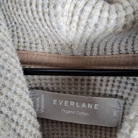 Everlane Hoodie Womens L Beige Tan Thermal Waffle 100% Organic Cotton Pullover - Picture 5 of 9